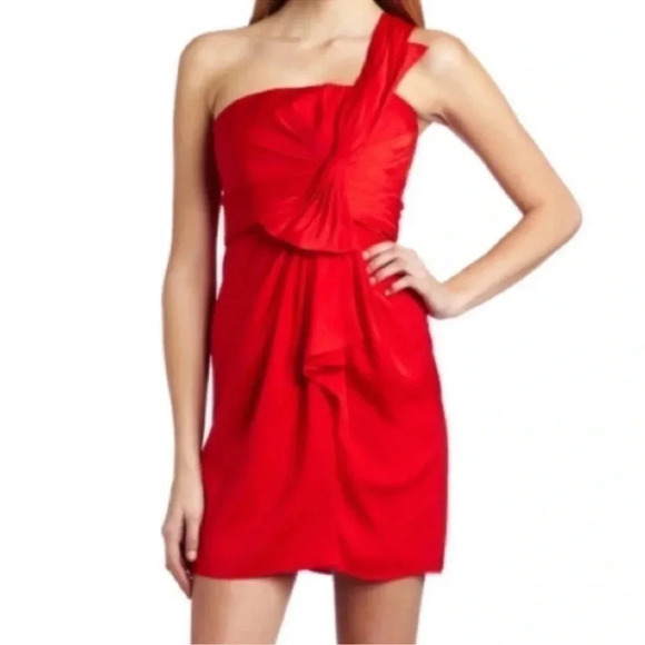 BCBGMAXAZRIA | Holiday Party Red Formal One Shoulder Cocktail Dress Size 2 XS - Picture 5 of 5